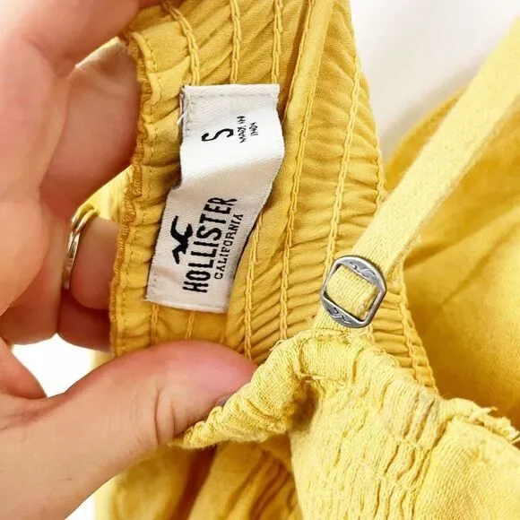 ❤️🔥5 for $25 Hollister mustard yellow linen textured dress bow front small - Picture 5 of 8